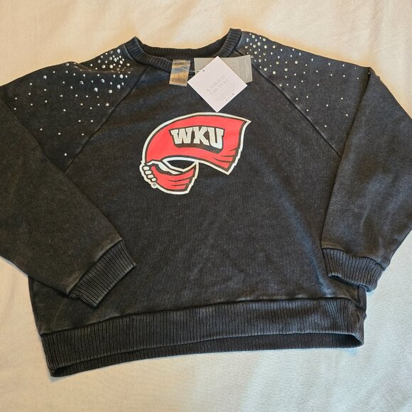 gameday couture Tops - Gameday Couture WKU Large L NWT Cropped Charcoal Studded Pullover Sweatshirt NEW
